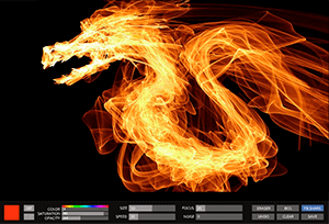 Drawing Fire<br><br>Editor simulates drawing flame. Live brush constantly and randomly draws an abstract image